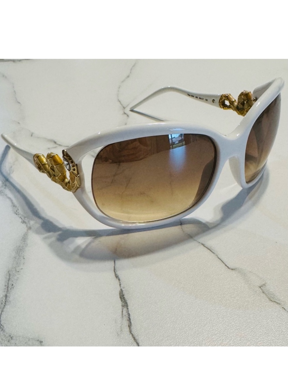 Roberto Cavalli Tespi 380S Oversized White & Gold Snake Sunglasses Made in Italy